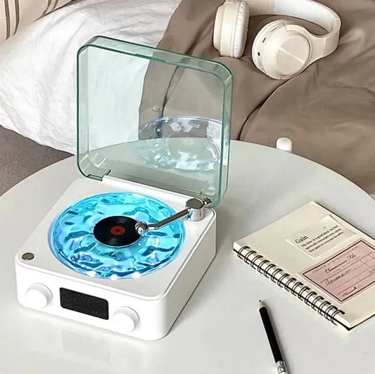 Musical Night Light, Water Ripple Ambient Light, Bedside Lamp, Retro Vinyl Speaker, Sea Salt White