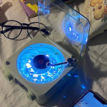 Musical Night Light, Water Ripple Ambient Light, Bedside Lamp, Retro Vinyl Speaker, Sea Salt White