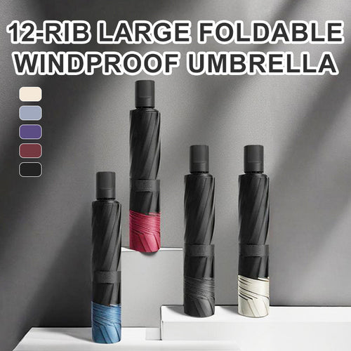 12-Rib Large Foldable Windproof Umbrella